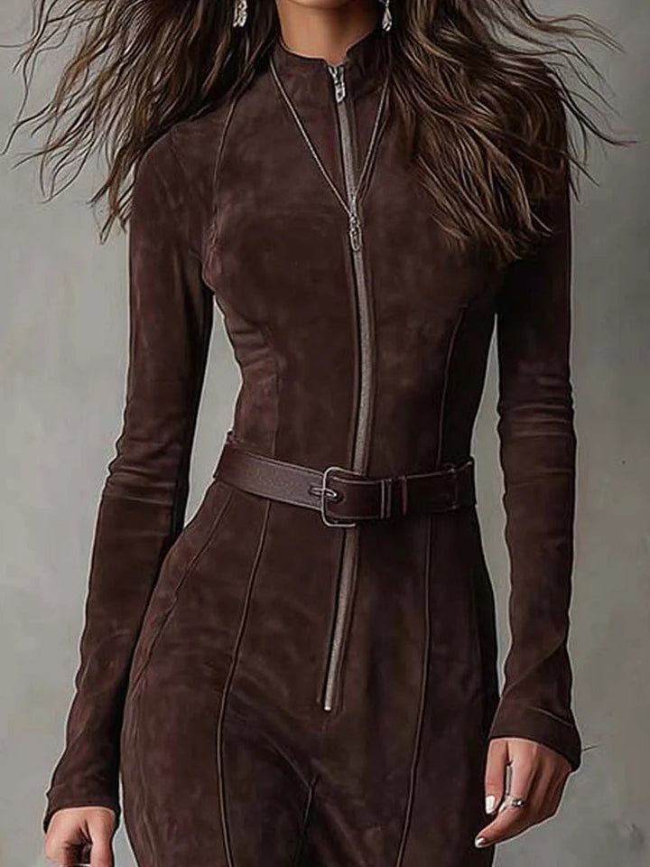 Joëlle | Robe longue marron avec ceinture