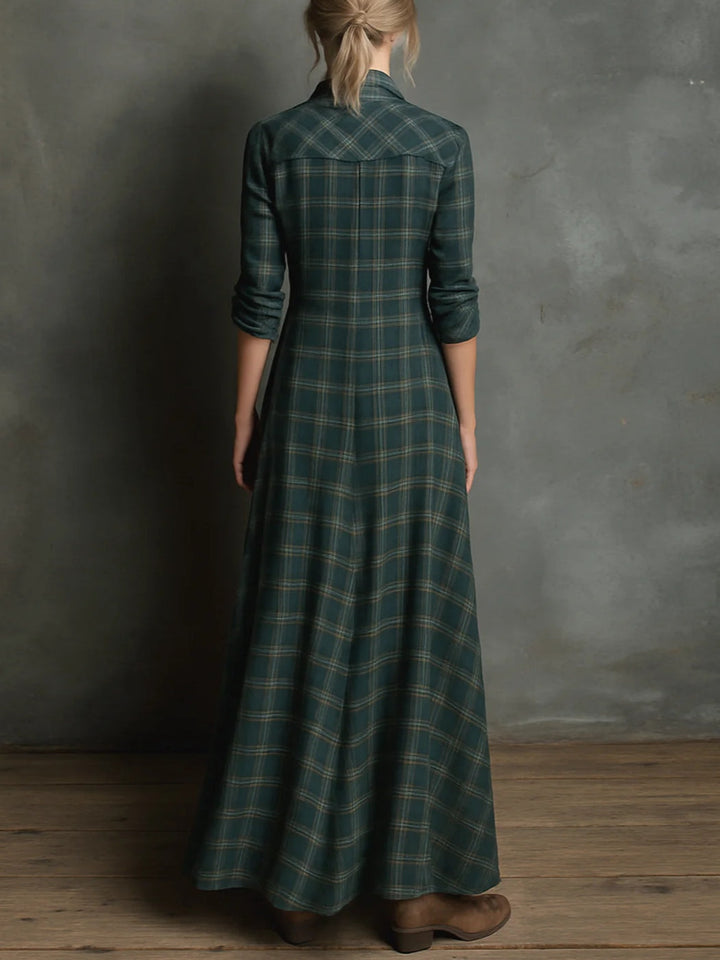 Murielle | Robe-chemise longue à col à carreaux verts