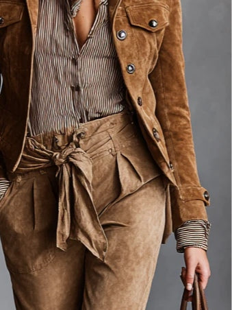 Solange | Veste Courte en Daim Marron à Revers
