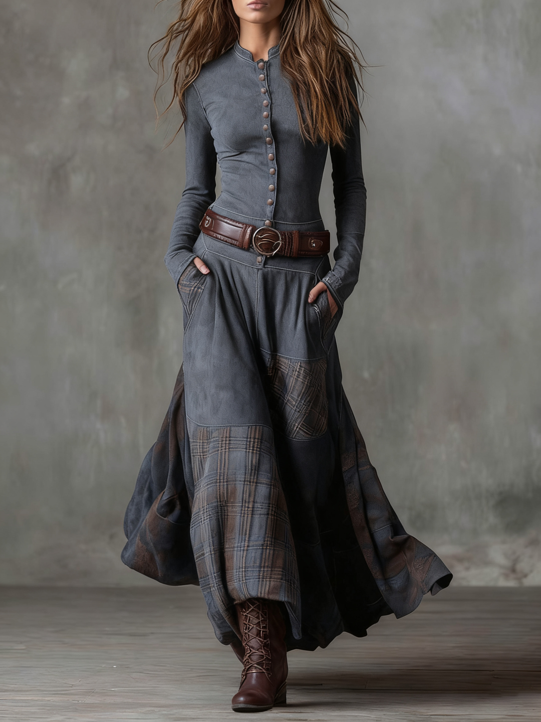 Sabine | Robe maxi en daim avec ceinture