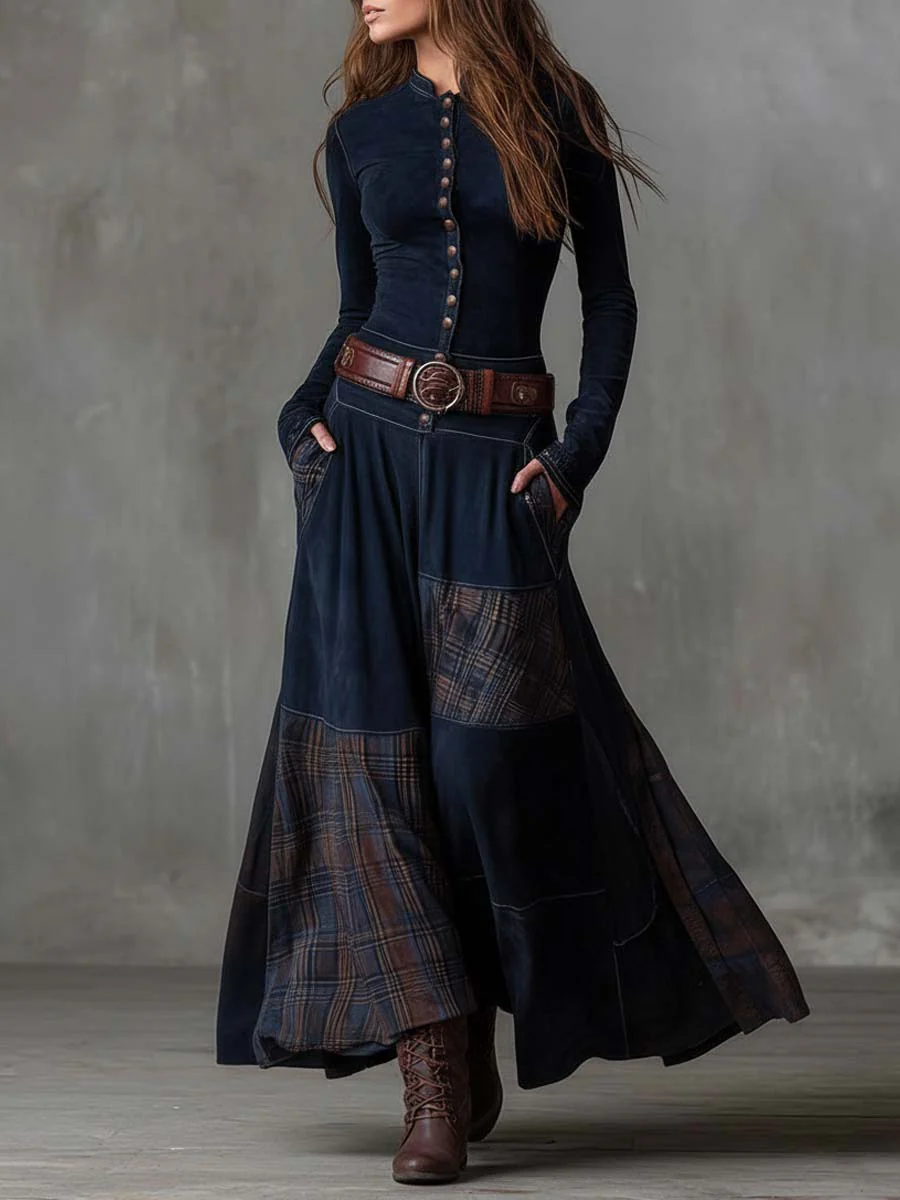 Sabine | Robe maxi en daim avec ceinture