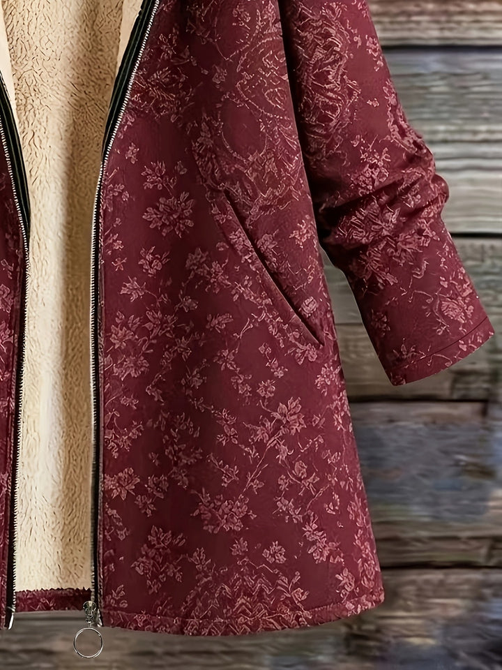 Lydia | Manteau à capuche fleuri doublé polaire
