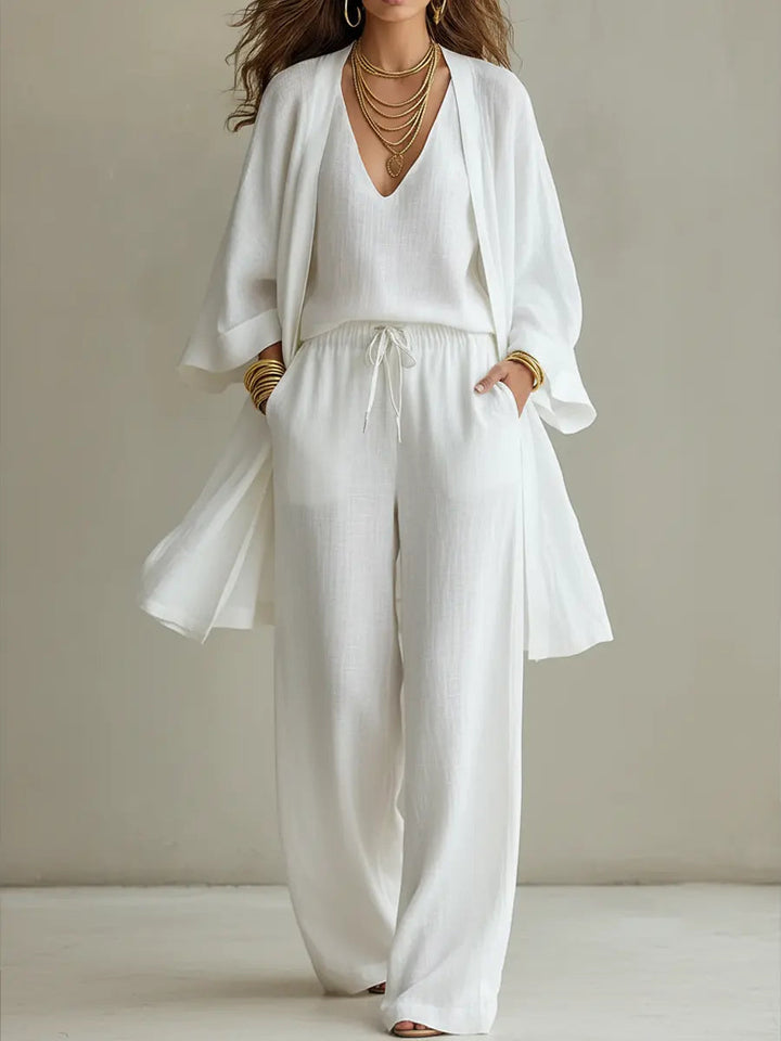 Augustine | Ensemble homewear 3 pièces en lin décontracté