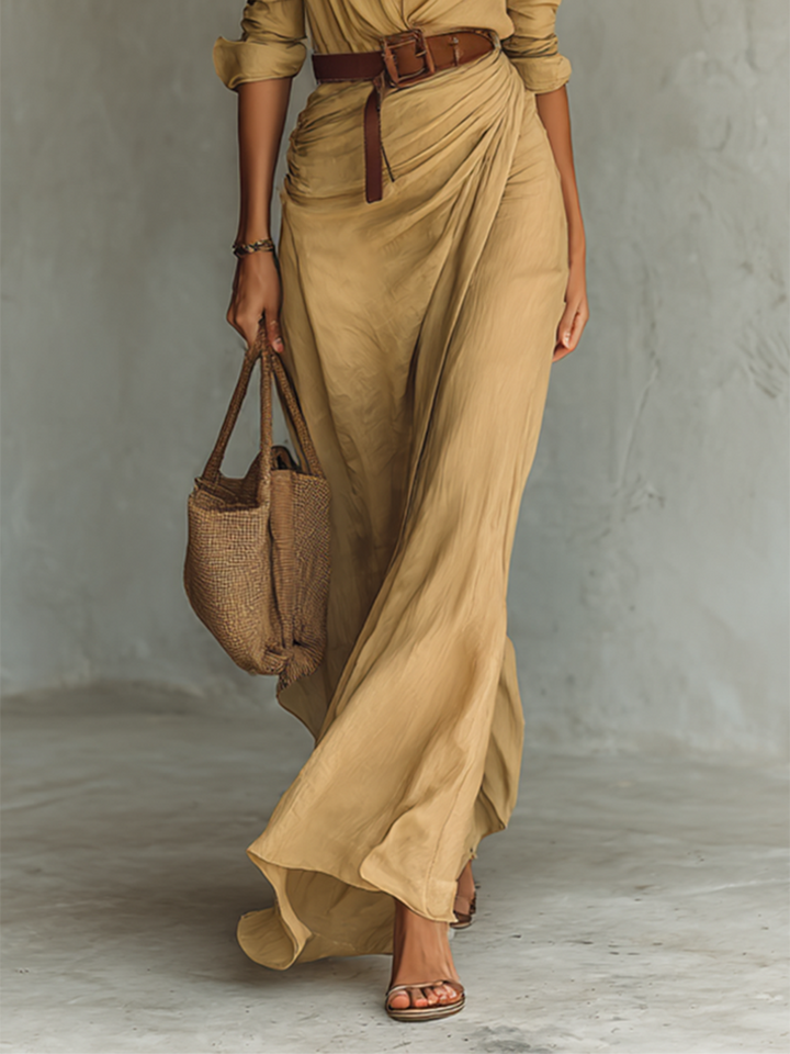 Micheline | Robe Maxi Ceinturée à Manches Longues