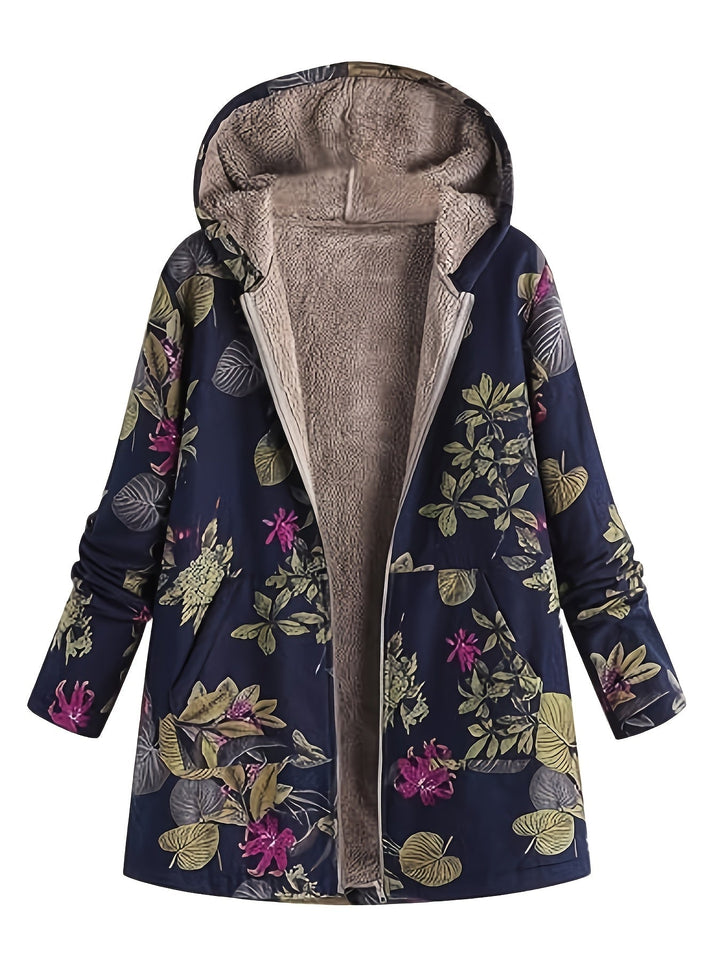 Clara | Manteau à capuche imprimé floral doublé polaire