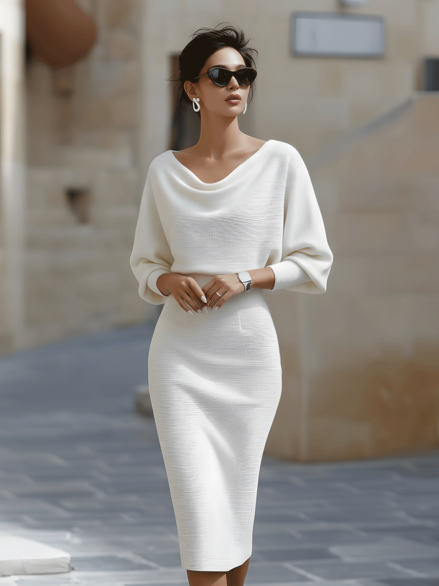 Maud | Robe midi drapée blanche