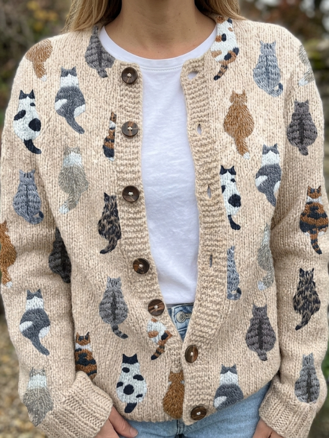 Laurette | Gilet douillet à imprimé chats