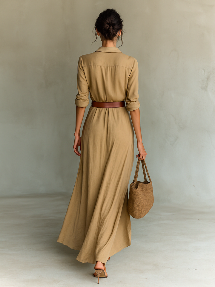 Micheline | Robe Maxi Ceinturée à Manches Longues