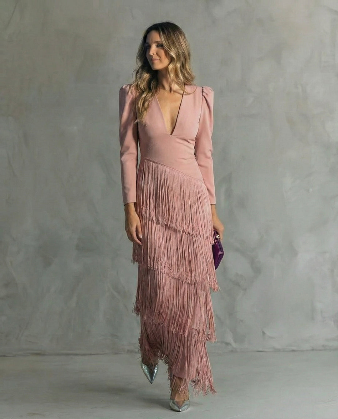 Rosalie | Robe midi élégante à manches frangées