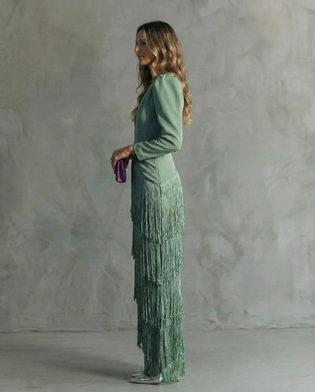 Rosalie | Robe midi élégante à manches frangées