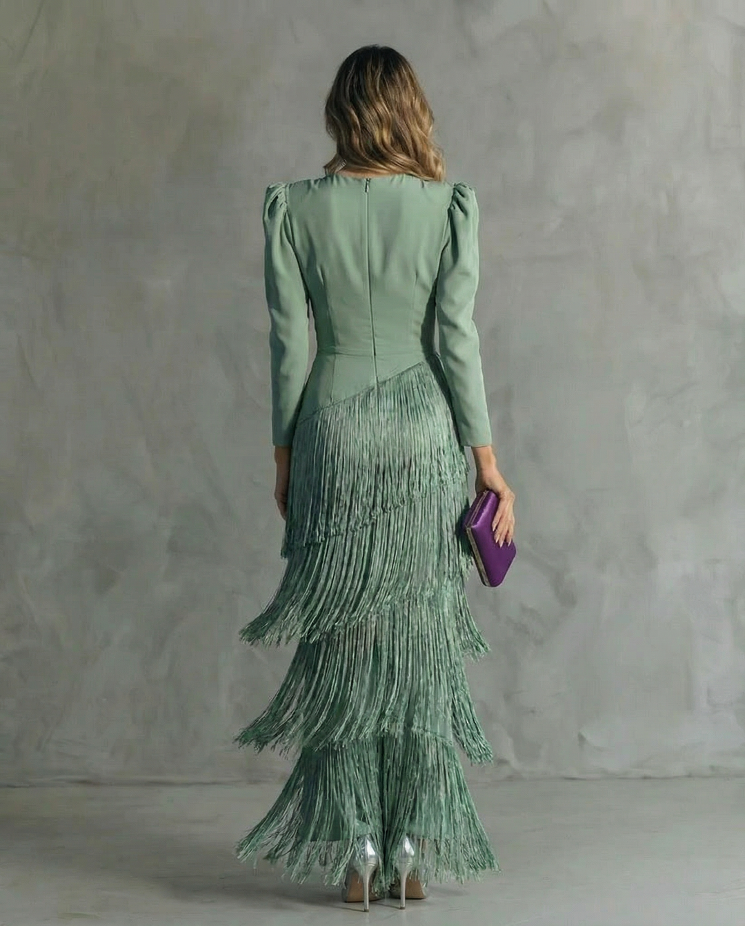Rosalie | Robe midi élégante à manches frangées