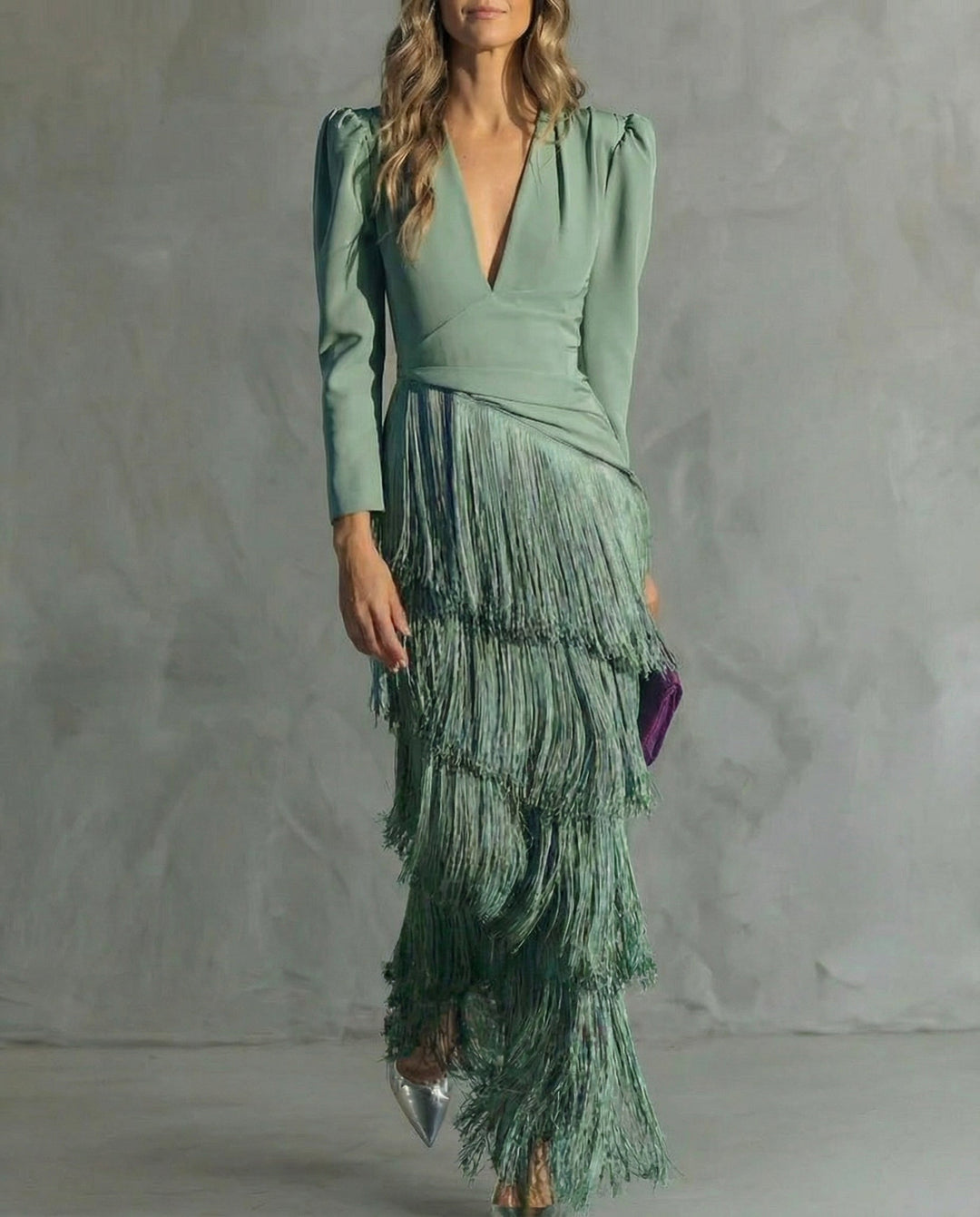 Rosalie | Robe midi élégante à manches frangées