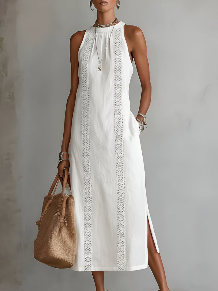 Alix | Robe midi décontractée brodée à col mao