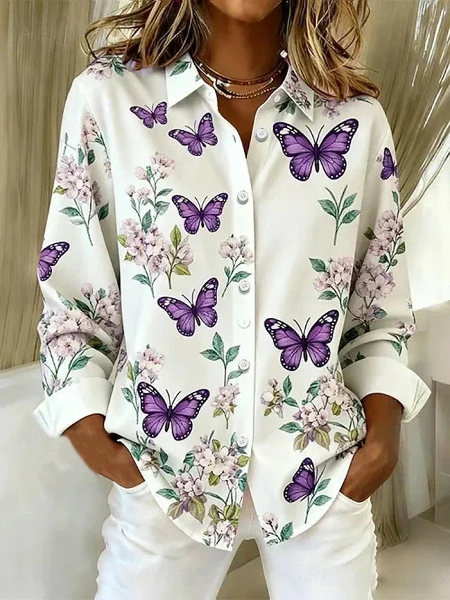 Dahlia | Blouse boutonnée à imprimé papillons fantaisie