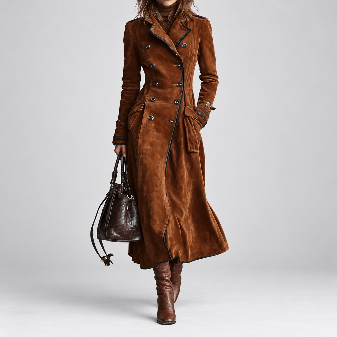 Georgina | Trench long effet daim avec ceinture