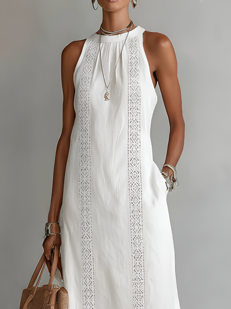 Alix | Robe midi décontractée brodée à col mao