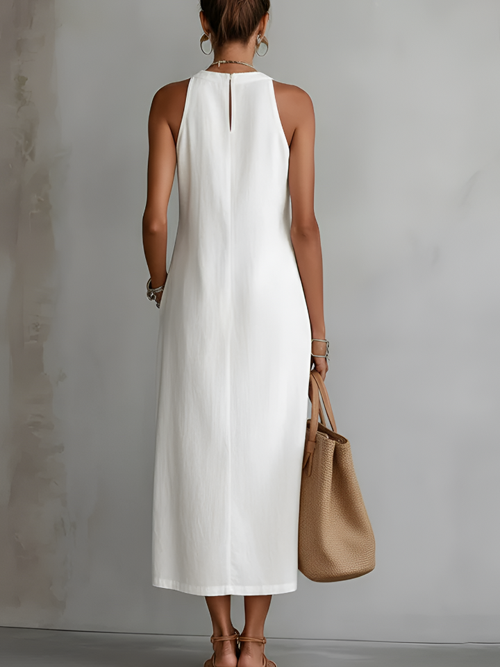 Alix | Robe midi décontractée brodée à col mao