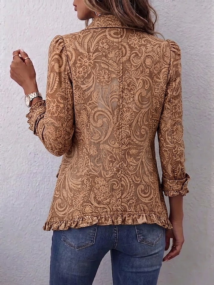 Brune | Veste Bohème Fleurie Vintage Marron à Volants