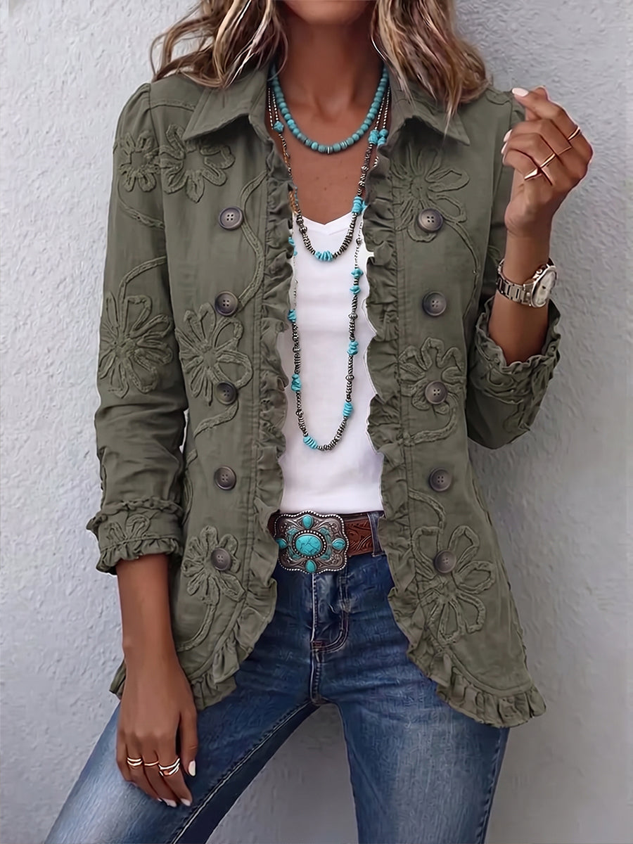 Mélisande | Veste utilitaire brodée de fleurs bohèmes