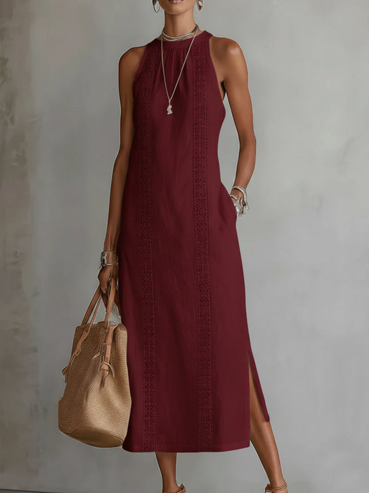 Alix | Robe midi décontractée brodée à col mao