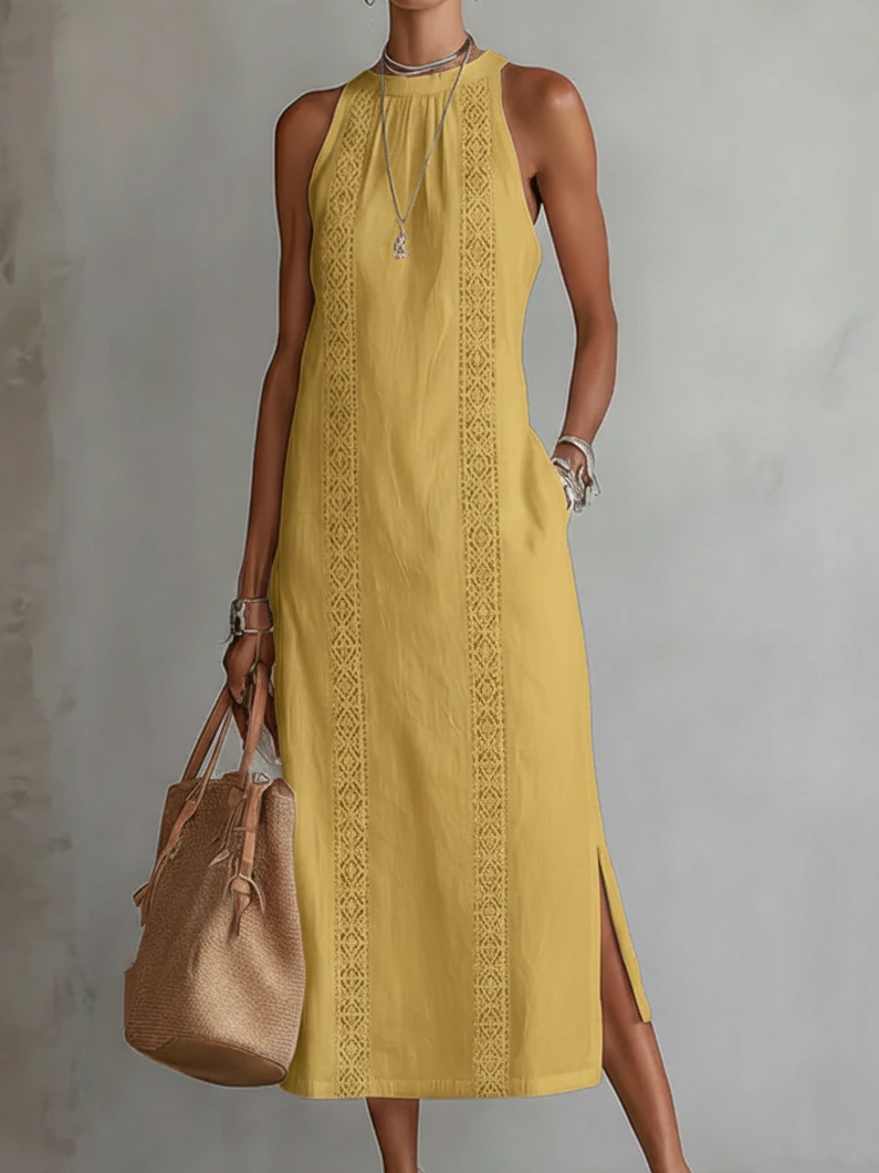 Alix | Robe midi décontractée brodée à col mao