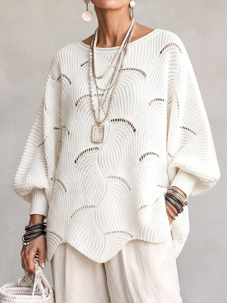 Eve | Pull en maille ajourée à manches chauve-souris