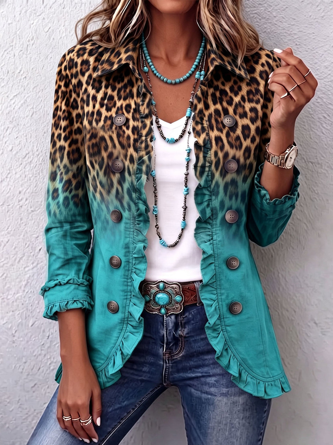 Prudence | Veste blazer léopard dégradé à volants