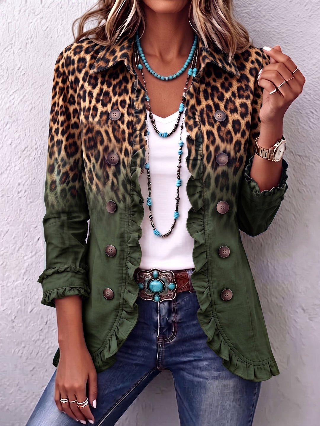 Prudence | Veste blazer léopard dégradé à volants