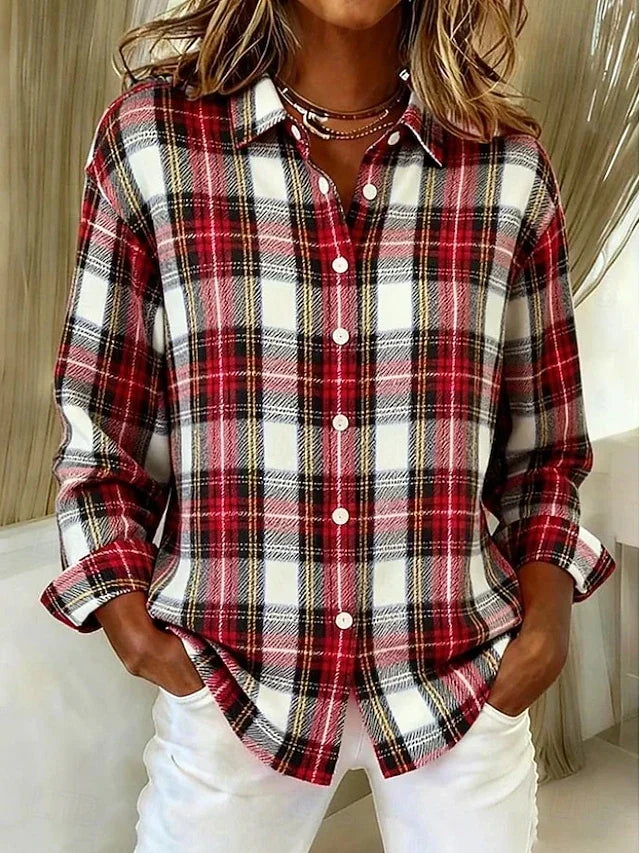 Claudine | Blouse vintage à carreaux boutonnée sur le devant