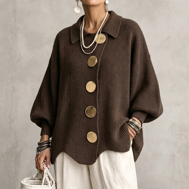 Isadora | Cardigan oversize à col avec gros boutons métalliques