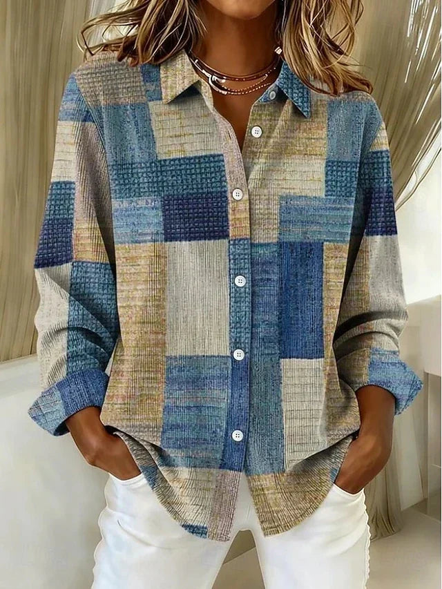 Maryse | Blouse vintage en patchwork boutonnée sur le devant