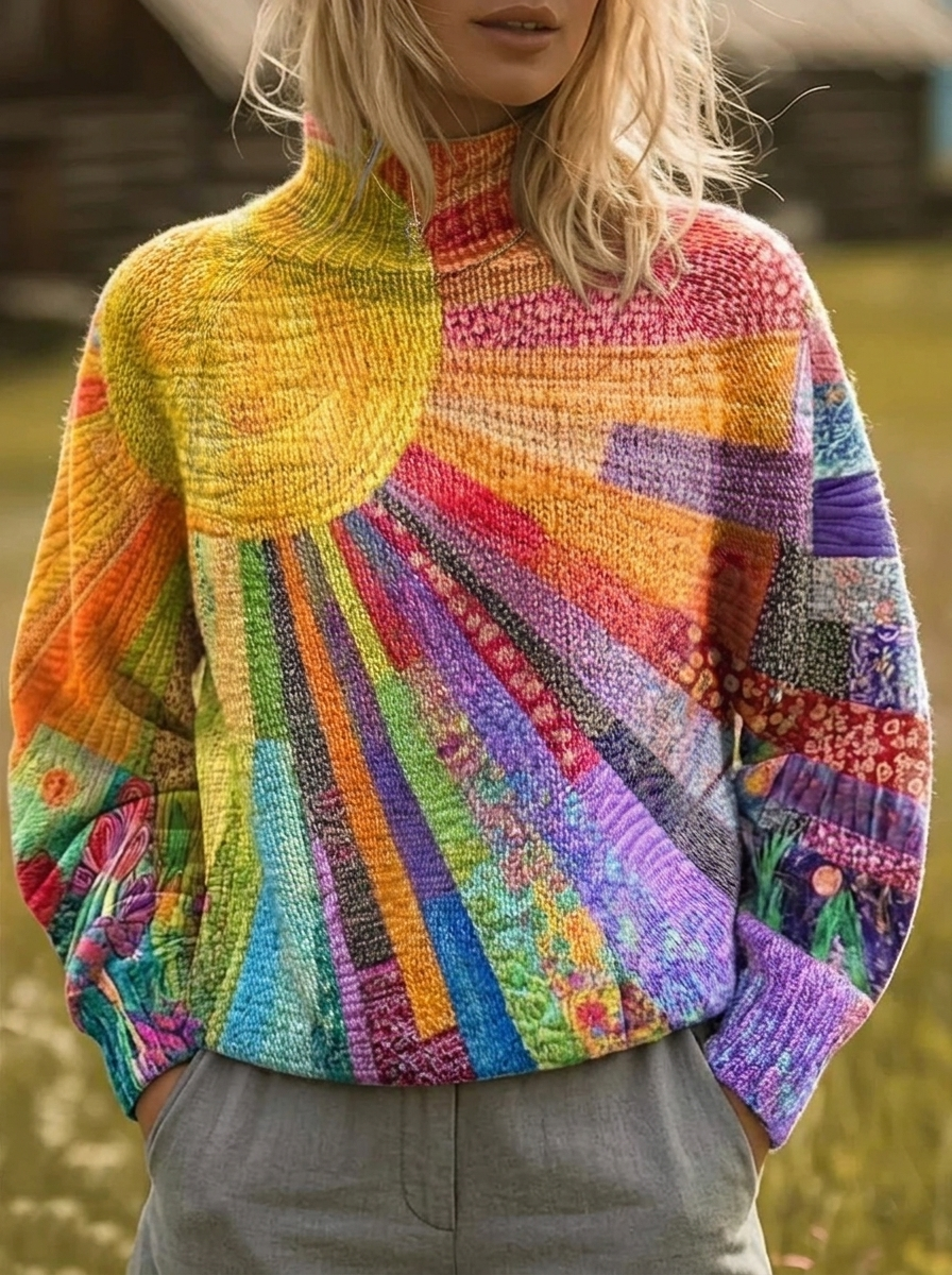 Flora | Pull à col montant avec imprimé de rayons de soleil