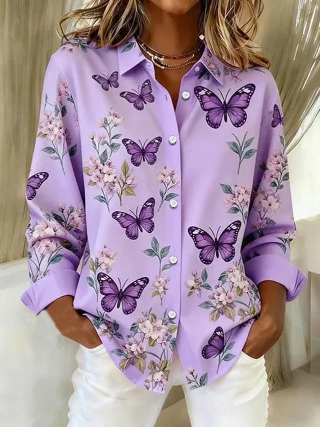 Dahlia | Blouse boutonnée à imprimé papillons fantaisie