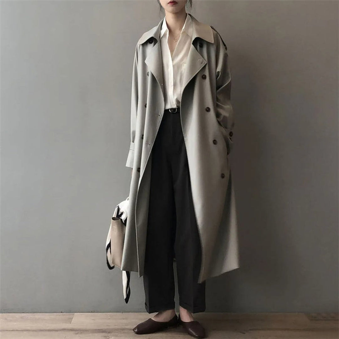 Rose | Trench long croisé à ceinture