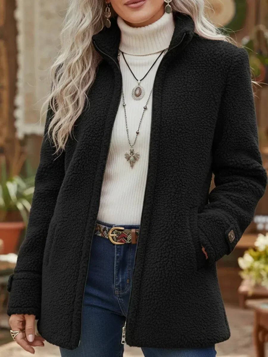 Emmeline | Veste teddy zippée à col montant