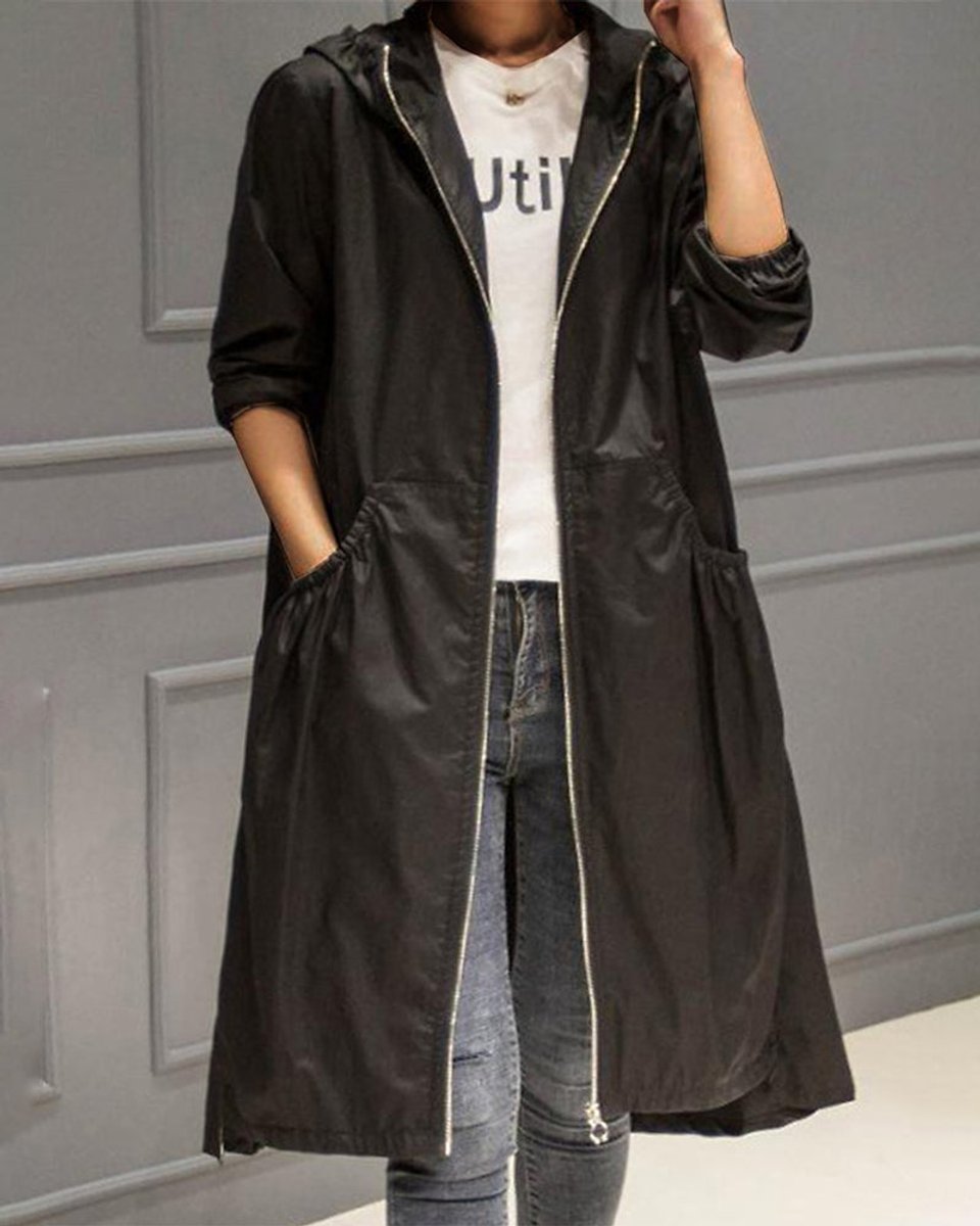 Maryline | Trench long zippé à capuche