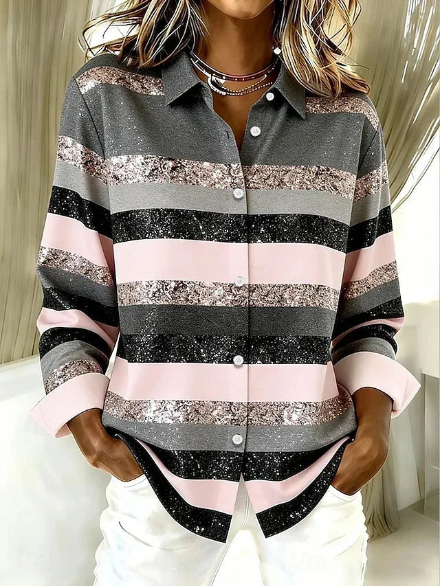 Valérie | Blouse décontractée boutonnée à rayures horizontales